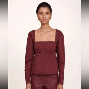 NWT!! STAUD - Peggy Empire Waist Stretch Cotton Blouse In Plum - Size M